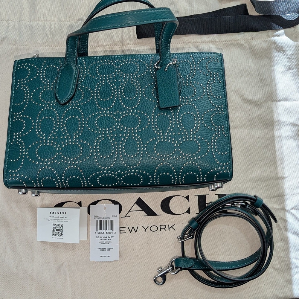 Coach Green Satchel with Studded Design